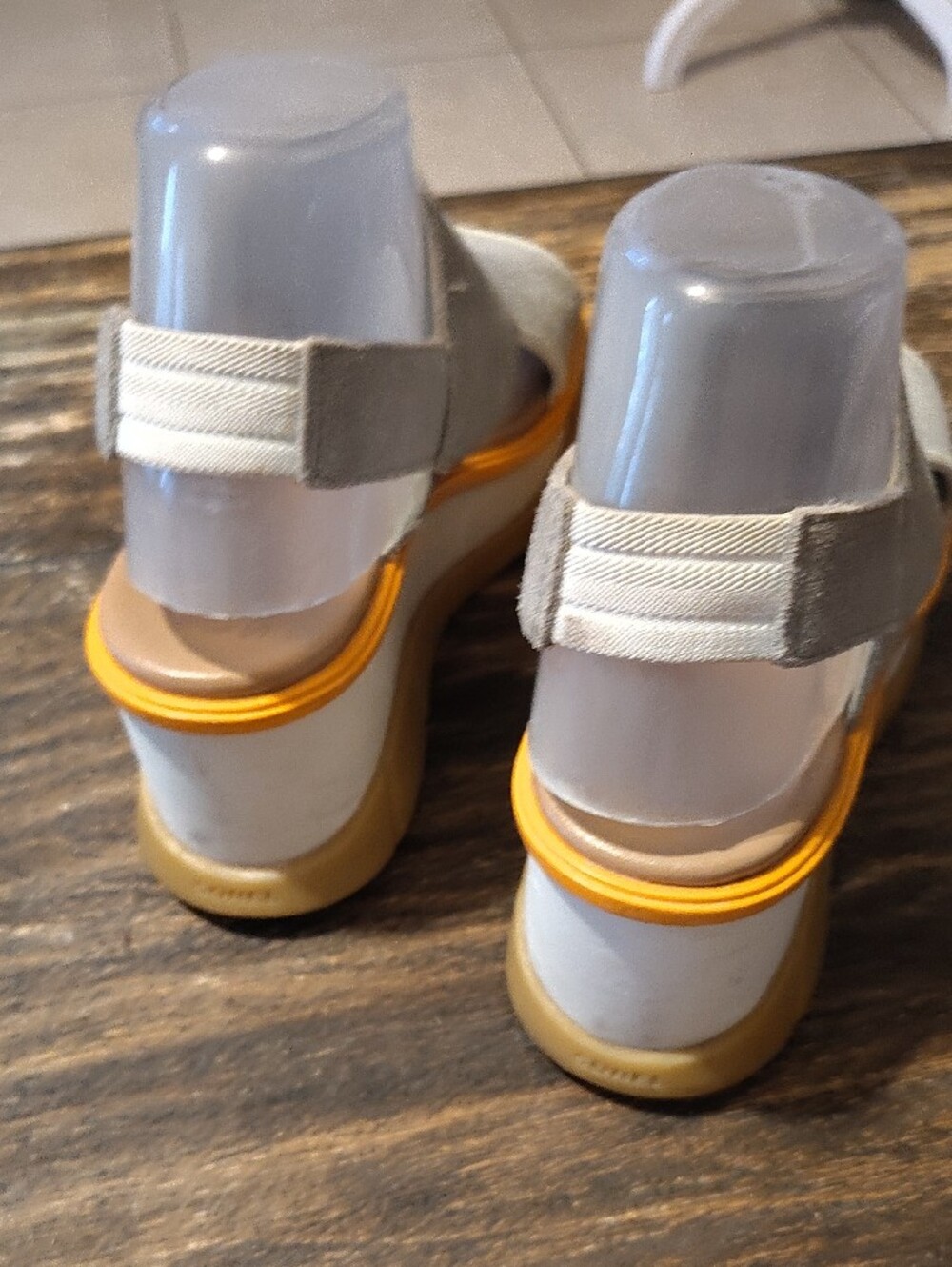 Sorel Gray And Cream Chunky Platform Wedge Sandals - Picture 3 of 8